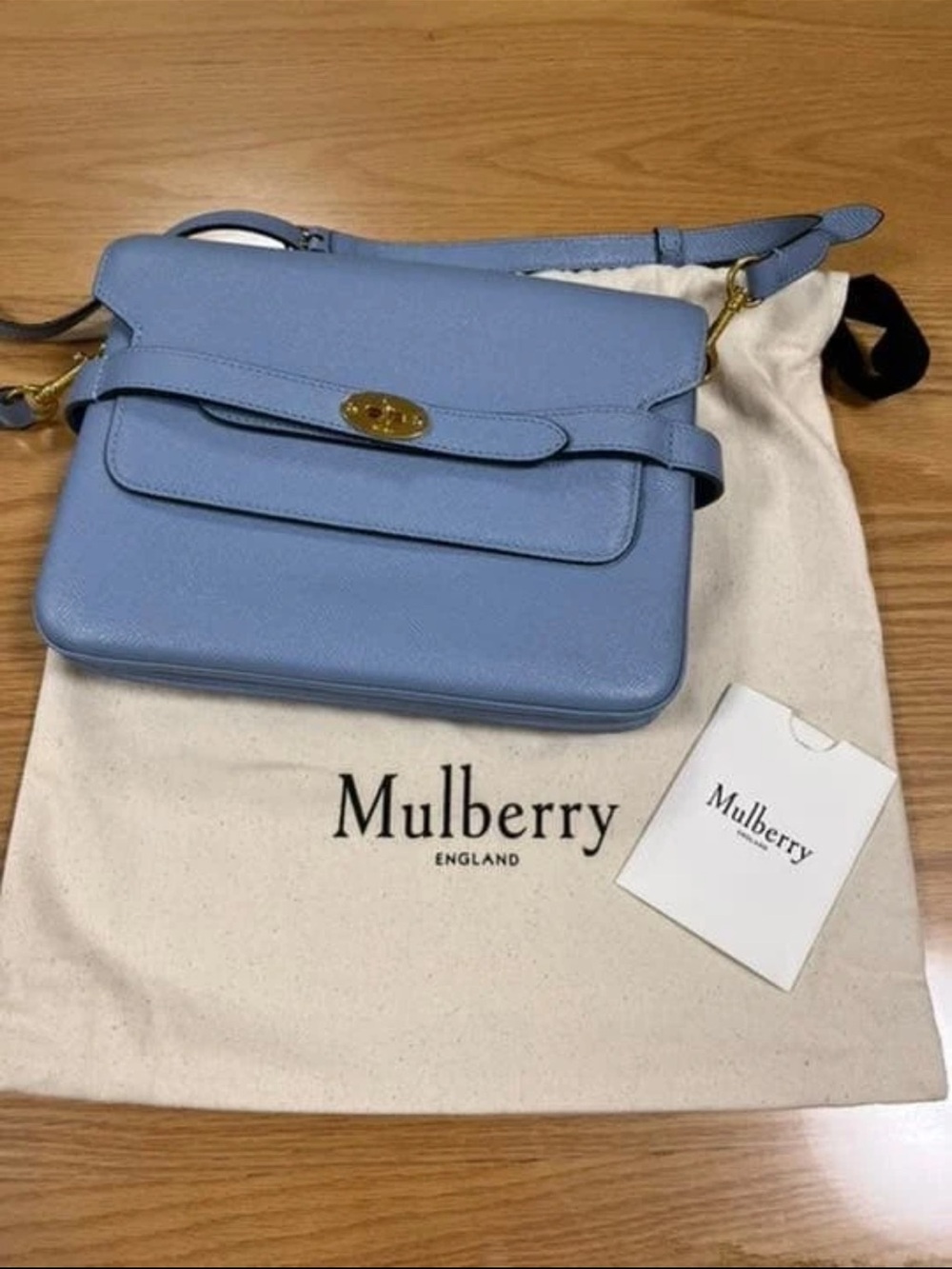 Mulberry Powder Blue Leather Crossbody with Gold Hardware